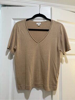 J. Crew Short Sleeve V-Neck Top in Camel Tan